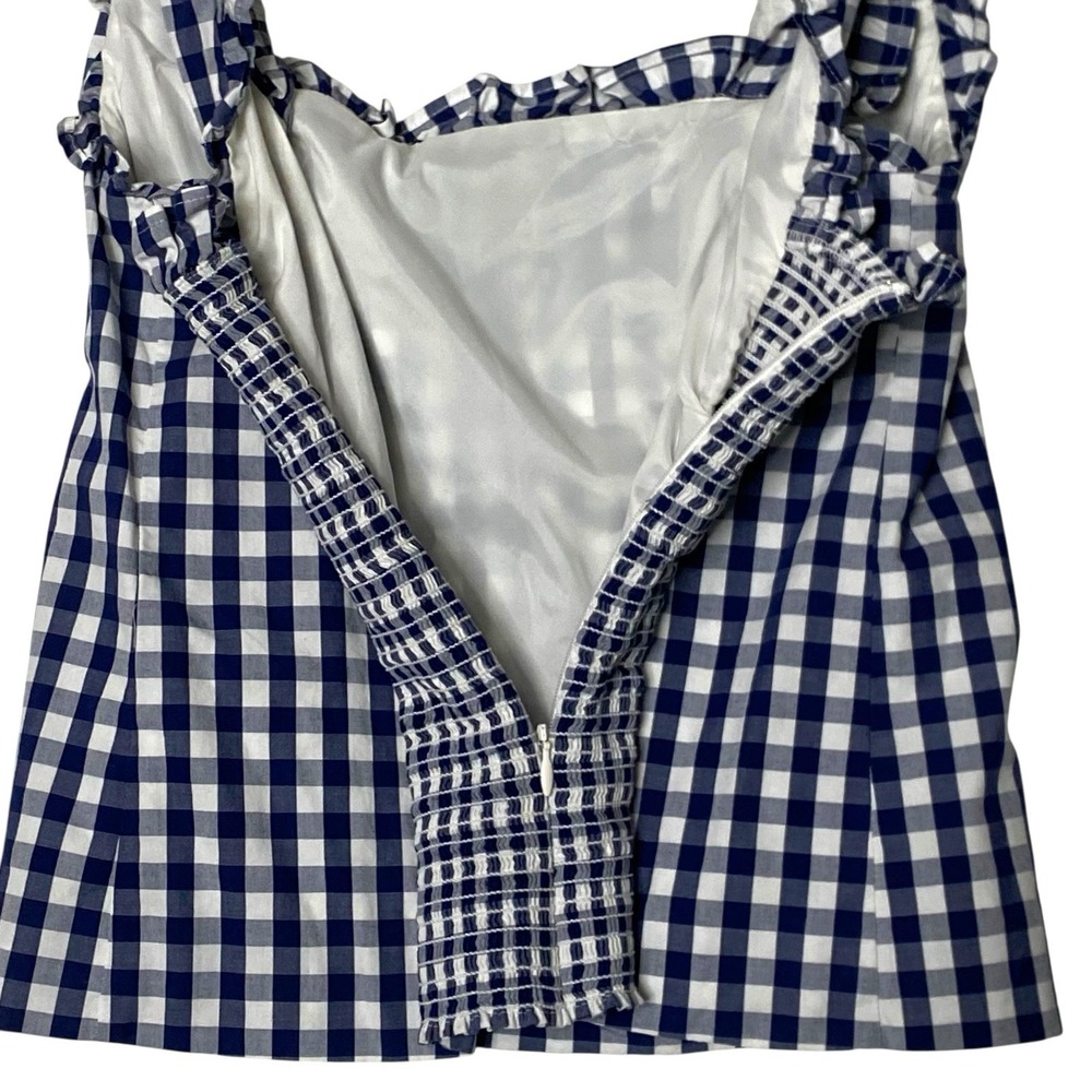 J.Crew Gingham Ruffle Strap Tank Top Womens S Blue Cottagecore Cropped‎ Country - Picture 5 of 12